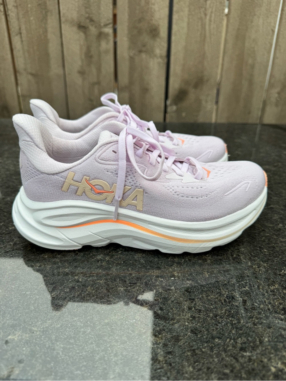 HOKA Clifton 10 Lilac Cream Tangerine Glow Women’s Size 5